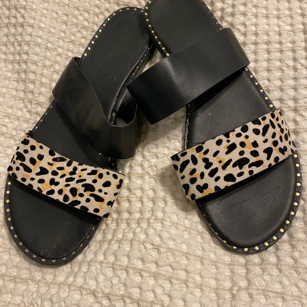 Stylish Black and Leopard Print Women's Sandals